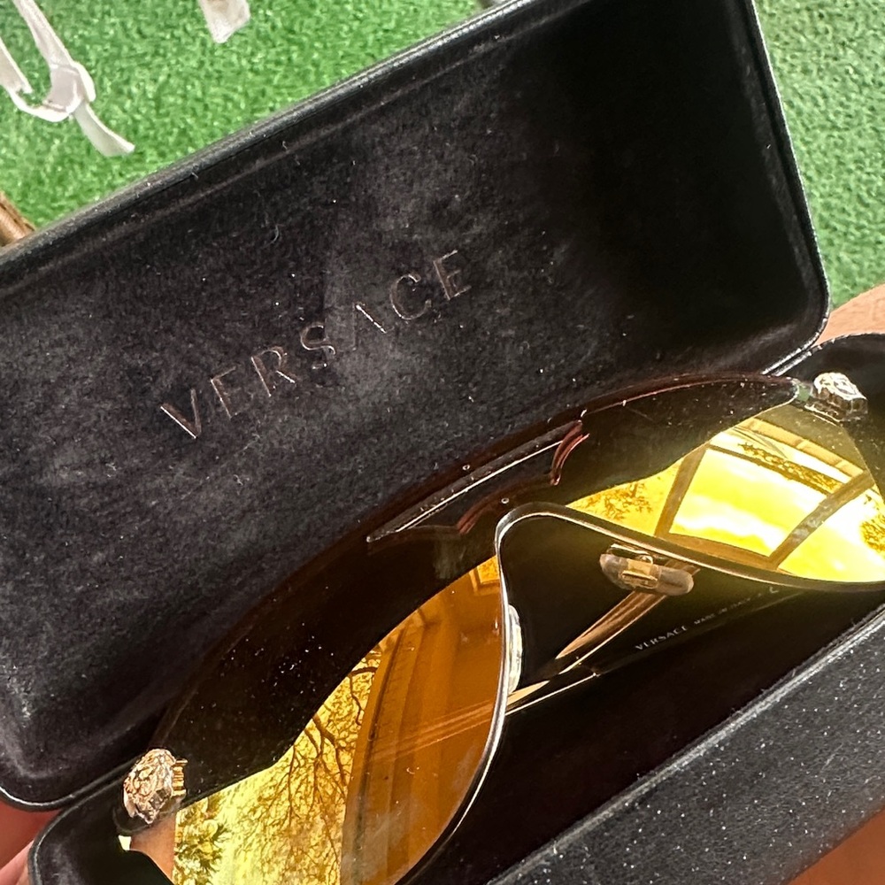 Versace Women's Yellow Gold Mirrored Shield Sunglasses